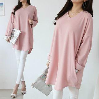 V-neck Longline Plain T-shirt