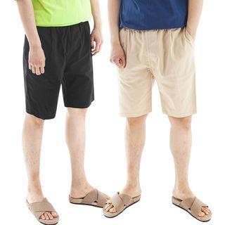 Plus Size Band-waist Linen Blend Shorts