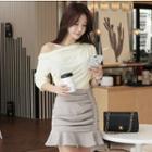 Set: Elbow-sleeve Off Shoulder T-shirt + Mini Fitted Skirt
