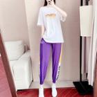 Short-sleeve Lettering T-shirt / Color Block Sweatpants / Set