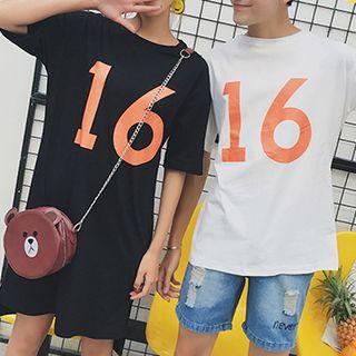 Couple Matching Number Print Short-sleeve T-shirt / T-shirt Dress