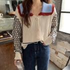Color Block Collared Knit Cardigan