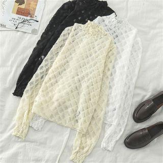 Check Long-sleeve Sheer Top