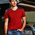 Panel V-neck Short-sleeve T-shirt