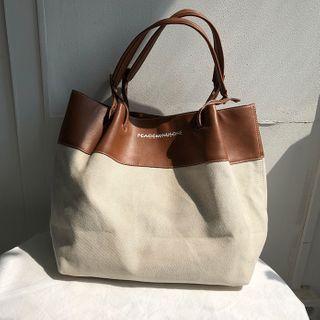 Pleather Panel Canvas Tote (set)