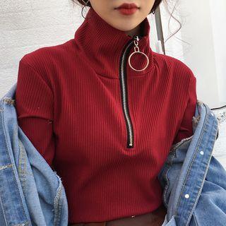Long-sleeve Turtleneck Placket Top