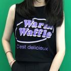 Lettering Sleeveless Cropped T-shirt