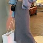 High-waist Knit Semi-body A-line Midi Skirt