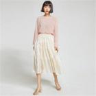 Elasticized-waist Glossy Chiffon Flare Skirt