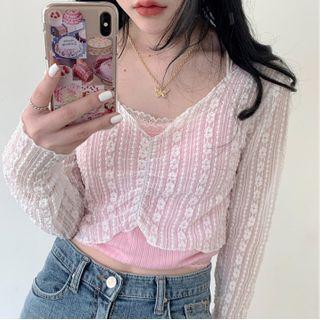 Lace Long-sleeve Crop Top
