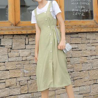 Short-sleeve T-shirt / Midi A-line Pinafore Dress / Set