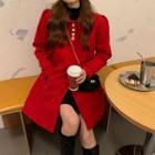 Plain Button-up Coat Vintage Red - One Size