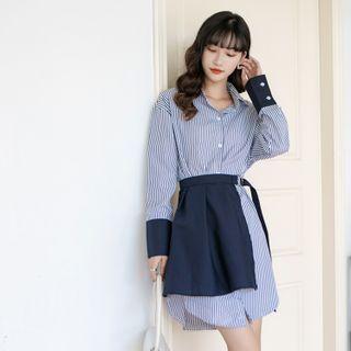 Set: Striped Mini Shirtdress + Mini A-line Skirt