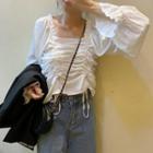 Square-neck Ruffled Drawstring Blouse