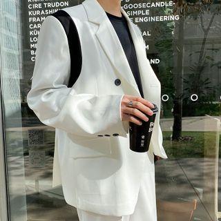Single Button Contrast Trim Blazer