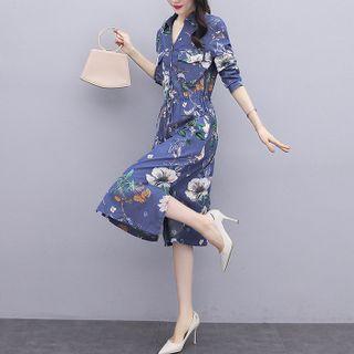 Print Denim Midi A-line Shirtdress