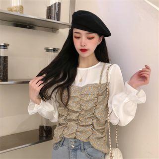 Mock Two-piece Floral Print Panel Blouse
