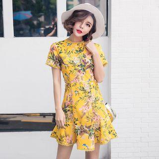 Floral Print Strappy Back Short-sleeve A-line Dress