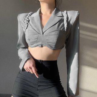 Set: Ruched Cropped Camisole Top + Single-breasted Cropped Blazer