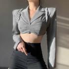 Set: Ruched Cropped Camisole Top + Single-breasted Cropped Blazer