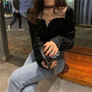 Mesh Panel Long-sleeve Corduroy Top