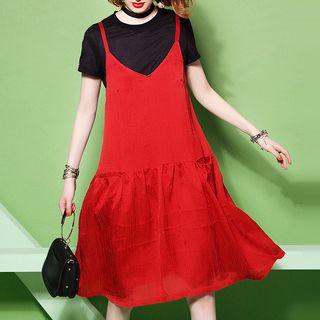 Set: Short-sleeve T-shirt + Strappy A-line Midi Dress