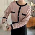 Plus Size Contrast-trim Faux-pearl Knit Top