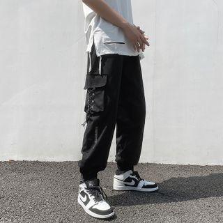 Cargo Letter Print Wide Leg Sweatpants