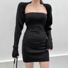 Long-sleeve Open-front Knit Mini Dress