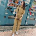 Short-sleeve Bow-accent Wide-leg Jumpsuit