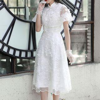 Short-sleeve Organza A-line Dress