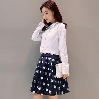 Set: Embroidered Shirt + Cartoon Print Skirt