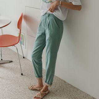 Tab-detail Contrast-hem Baggy Pants