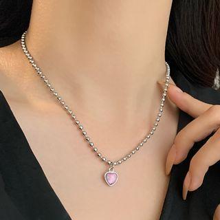 Heart Pendant Necklace Purple Heart - Silver - One Size