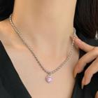 Heart Pendant Necklace Purple Heart - Silver - One Size