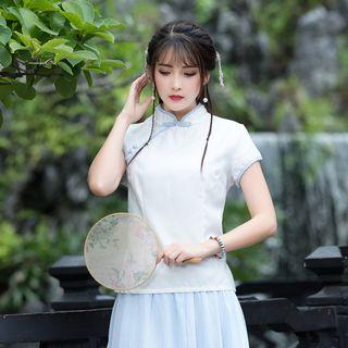 Contrast Trim Short Sleeve Cheongsam Top
