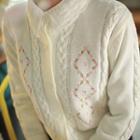 Floral Embroidery Cable-knit Cardigan