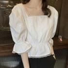 Square Neck Lace Trim Cropped Blouse