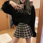 Plaid Pleated Mini A-line Skirt / Plain Sweatshirt