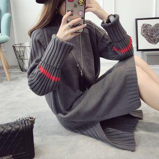 Ribbed Knit Side Slit Sweater Dress