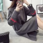 Ribbed Knit Side Slit Sweater Dress