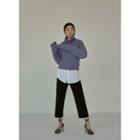 Raglan-sleeve High-neck Cardigan