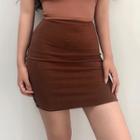Plain Slim-fit Mini Skirt