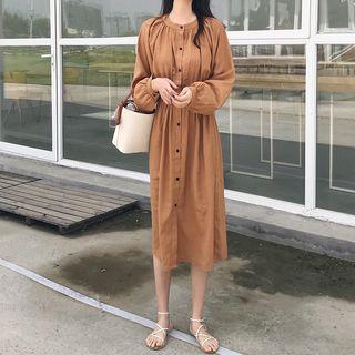 Puff-sleeve Shirt Midi Dress
