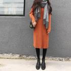 Mock-neck Long-sleeve Midi Knit Dress