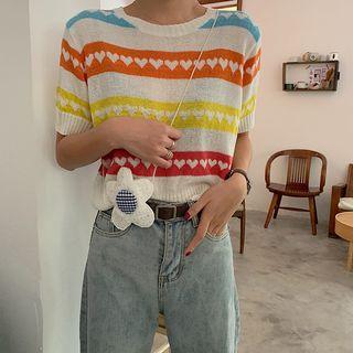 Heart Print Short-sleeve Knit Top