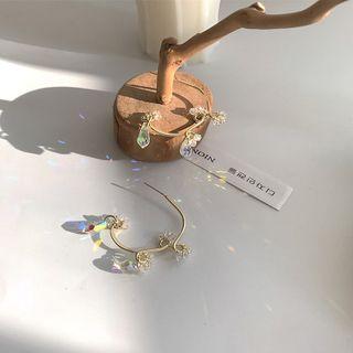 Faux Crystal Open Hoop Earring 1 Pair - 925 Silver - Ear Pin - Silver - One Size