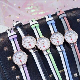 Set: Strawberry Strap Watch + Flower Bangle