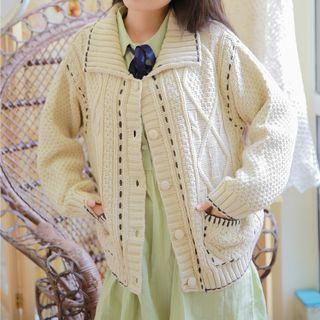 Chunky Cable Knit Buttoned Jacket Off-white - One Size