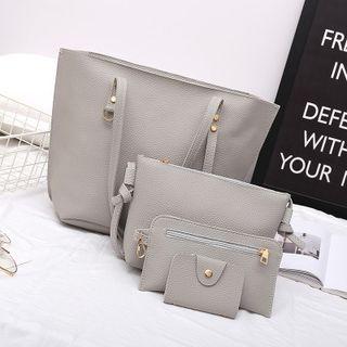 Set: Faux Leather Tote + Shoulder Bag + Zip Pouch + Key Pouch